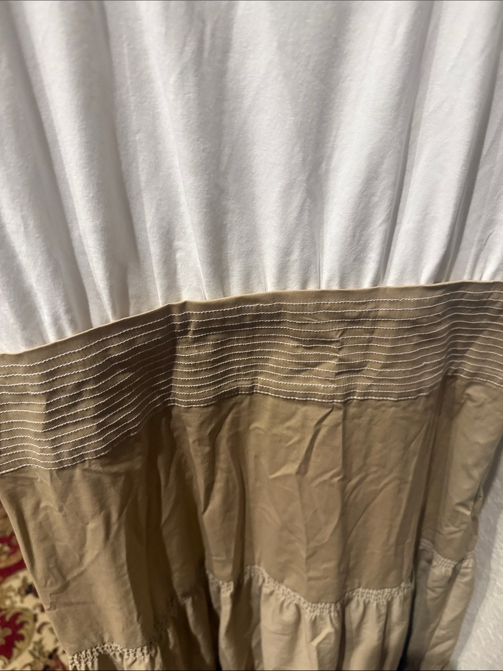 Veronica Beard White & Tan Tiered Eyelet Maxi Dress - Picture 5 of 10